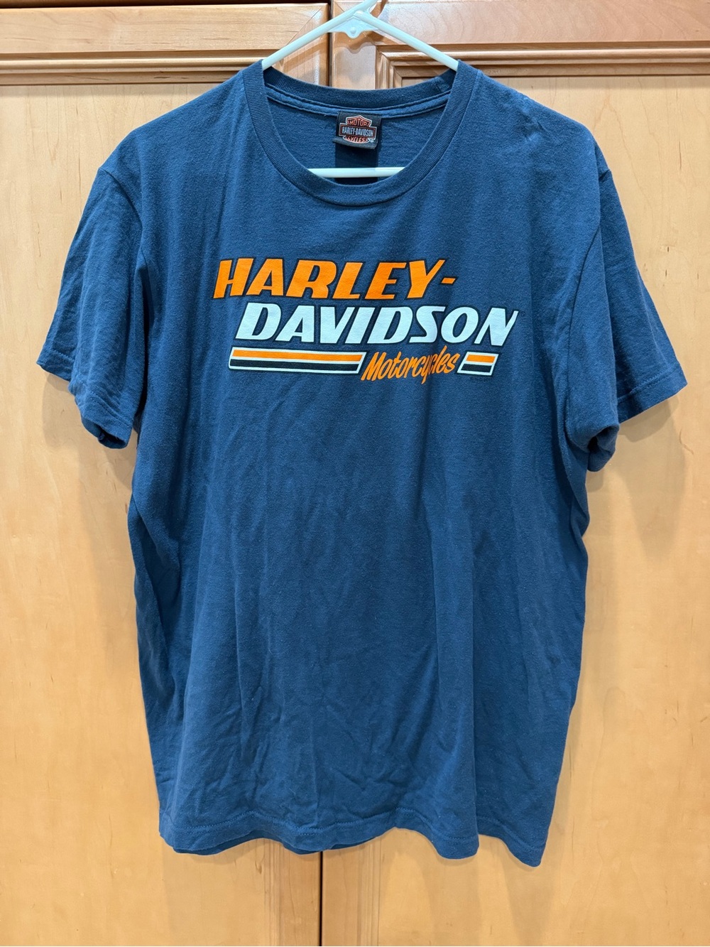 Rockin Harley-Davidson Steel Blue Short Sleeve Tee with Orange & White Logo